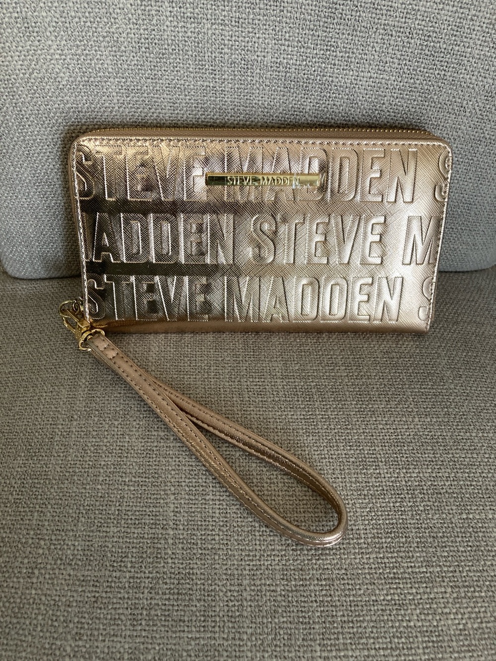 Steve Madden Rose Gold Embossed Logo Wristlet